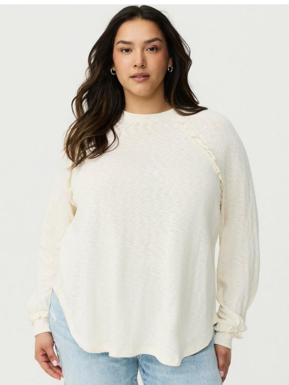 NWT torrid Cream Long Sleeve Ruffle Trim Tunic
